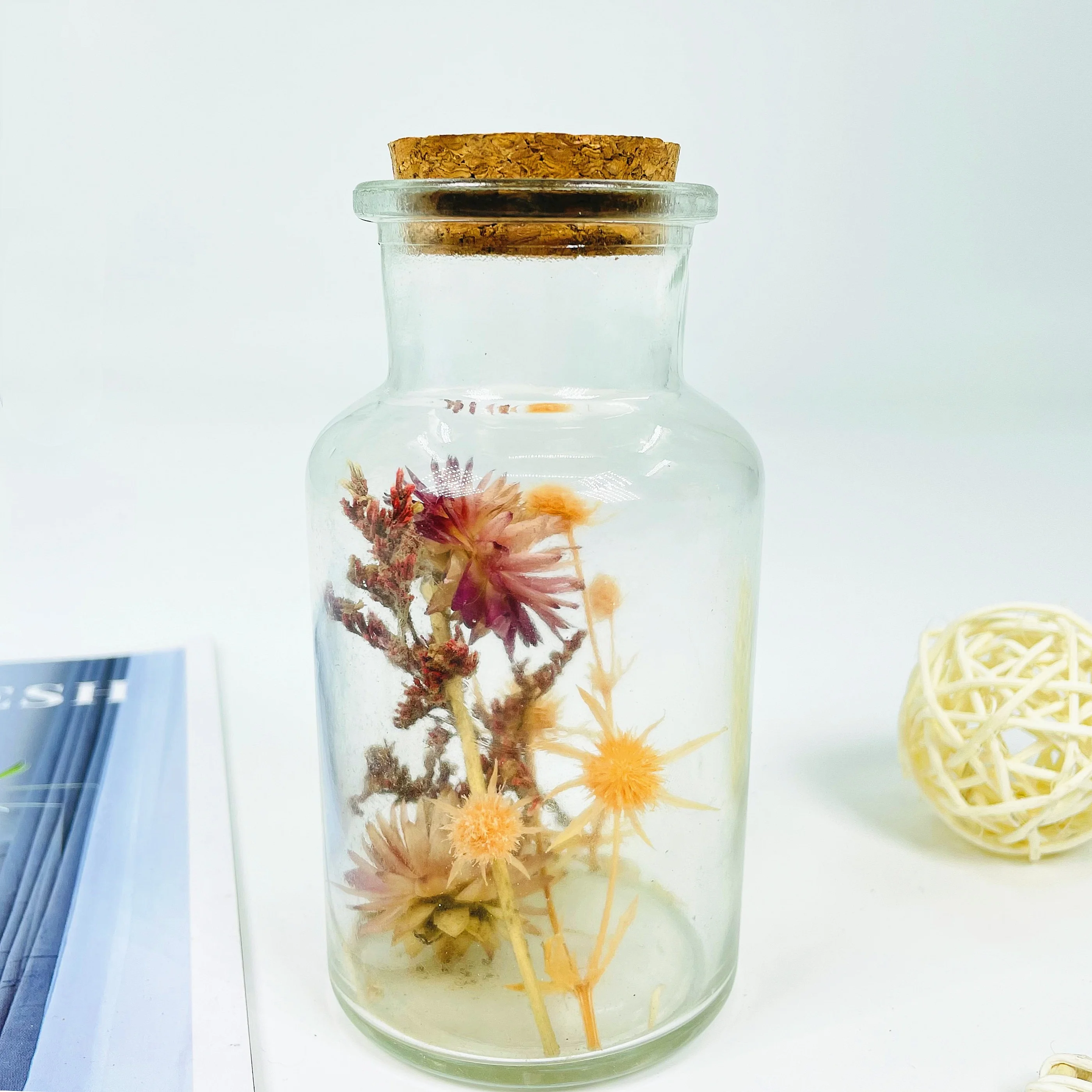 Стеклянное украшение с сушеными цветами для украшения дома, настольное украшение