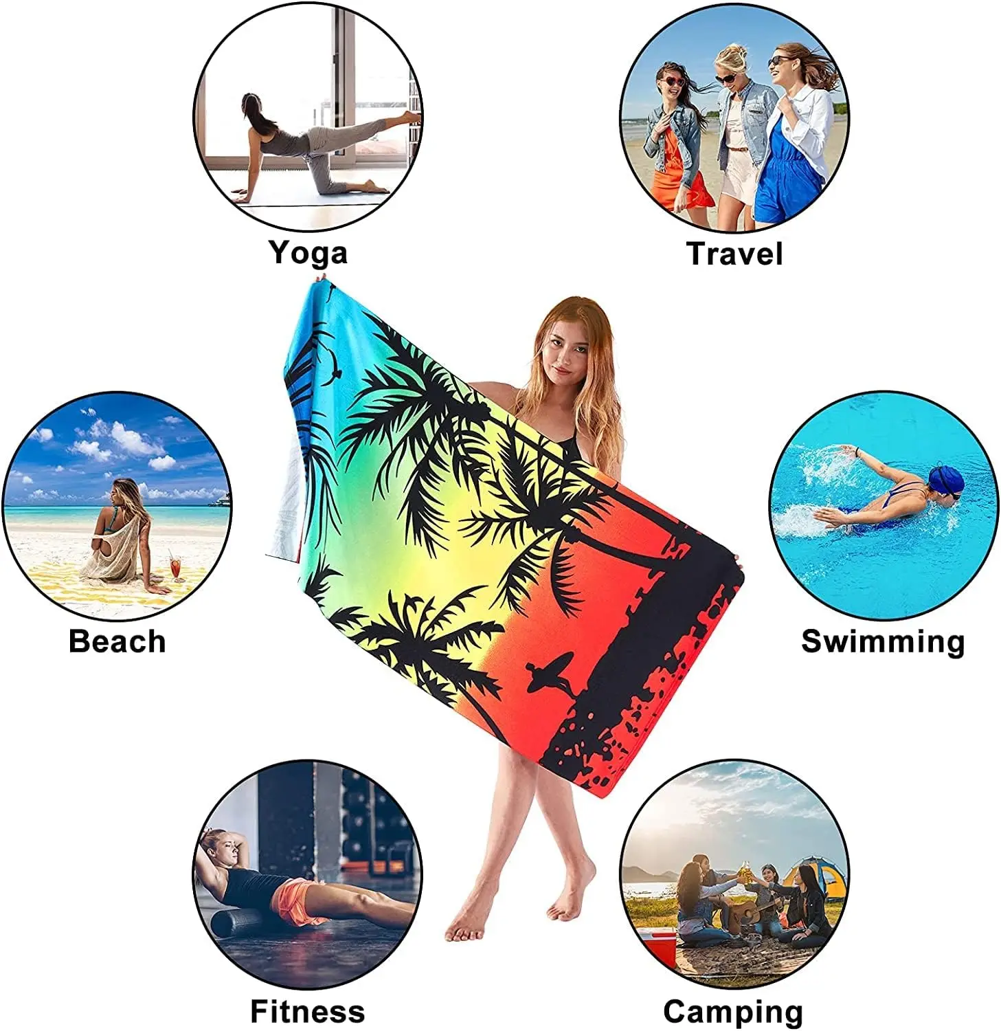 Customize Microfiber Beach Towel Sand Free Towels Travel Swim Pool Yoga Gym Camping Beach Essentials Accessories Vacation Gift