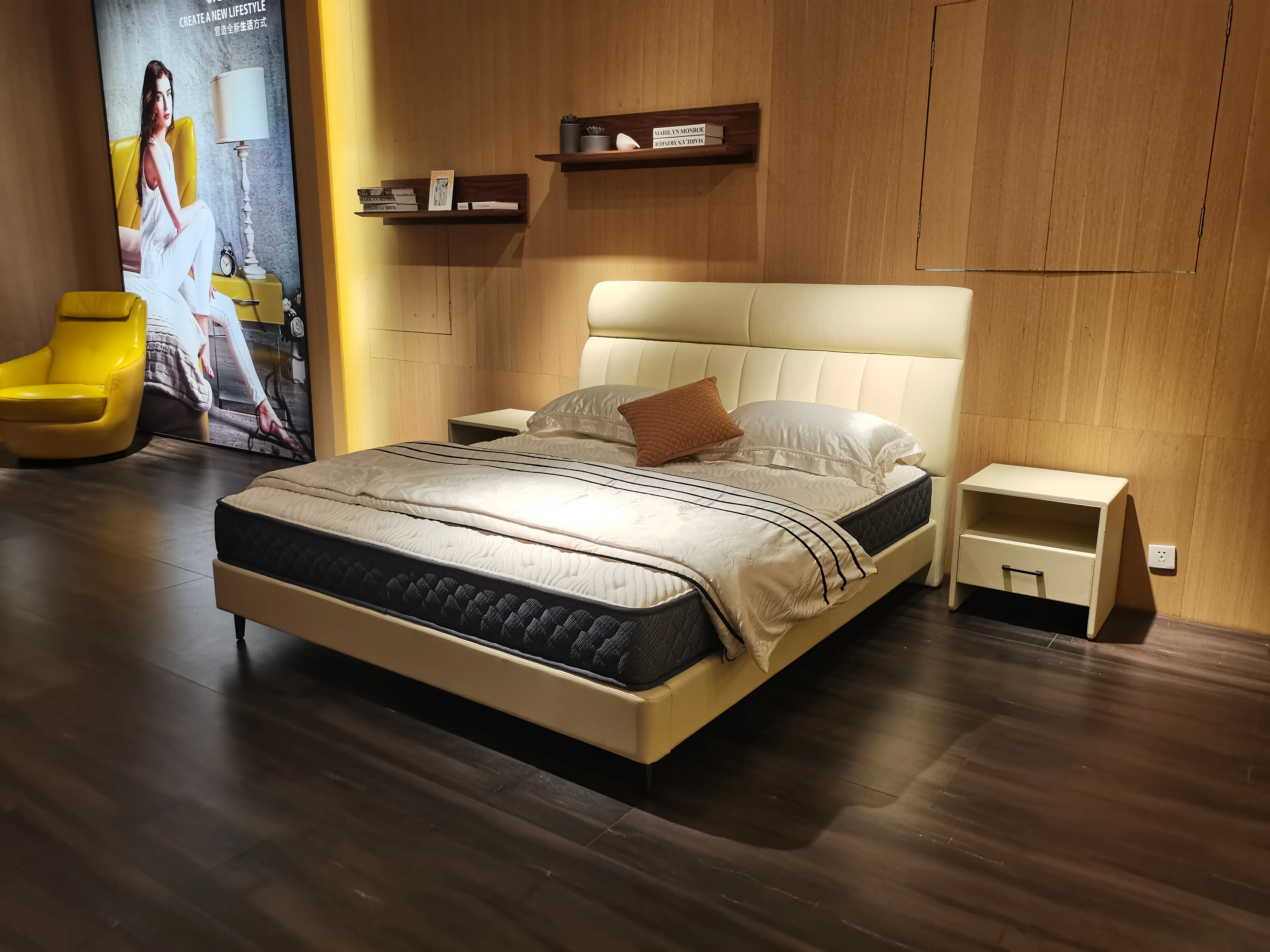 exclusive luxury italian double queen size white wood frame leather upholstered bed with storage