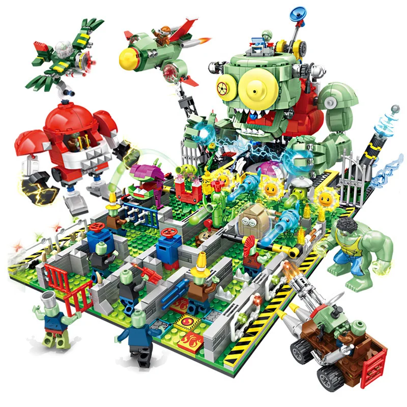 2284Pcs Set JX90127 Plants Vs Zombies Battle with The Final Boss Building Kit Block Mini Figures Kids Blocks Toys