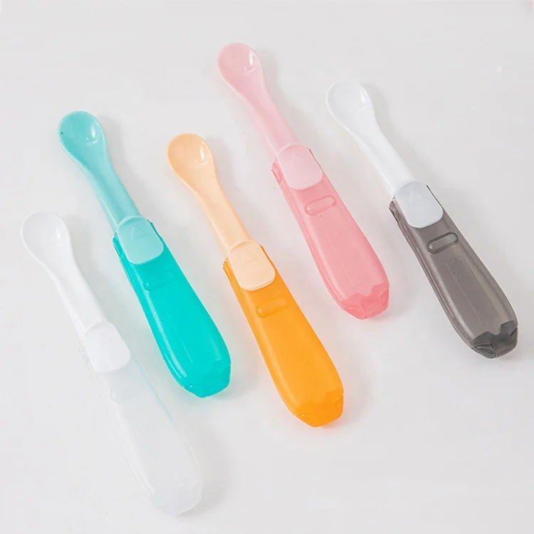 Portable Traveling Food Grade Foldable Plastic Handle Kids Spoon and Fork Set Feeding Spoon Baby