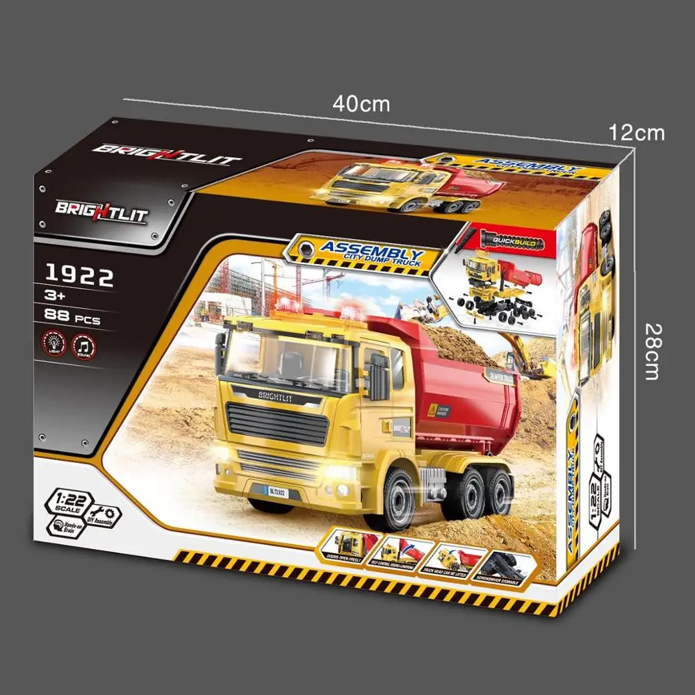 new diy toy wholesale 1/22  assembly dump  truck toy with flashing  lights and sound intelligent toy