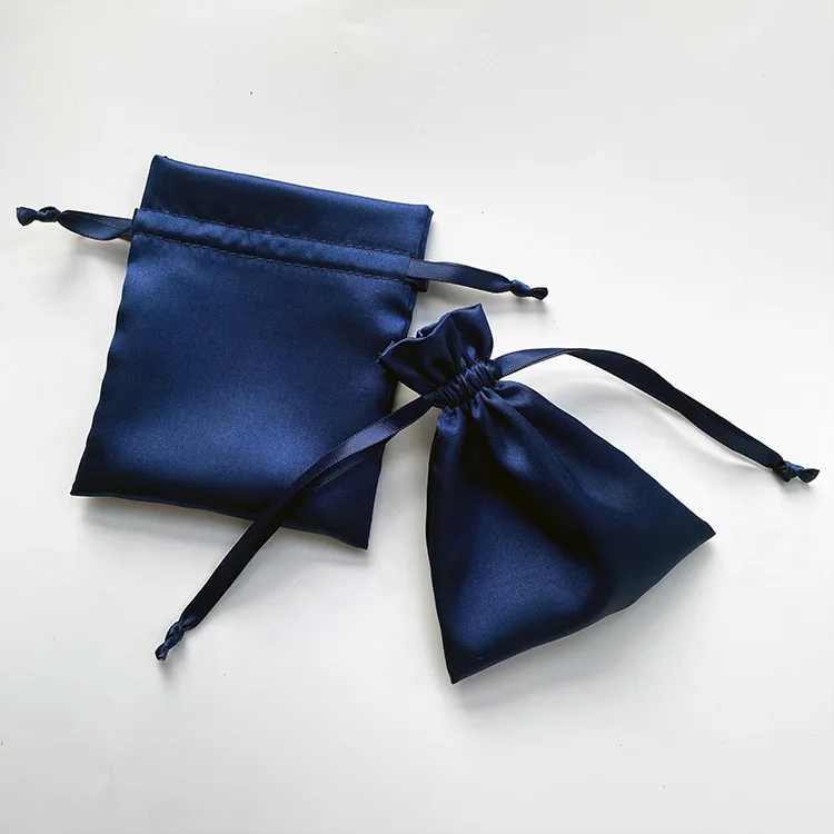 dark blue Luxury Satin Drawstring Bags Handbag Shoes Wig Silk Satin Gift Storage Dust Bag Packaging With Custom Logo