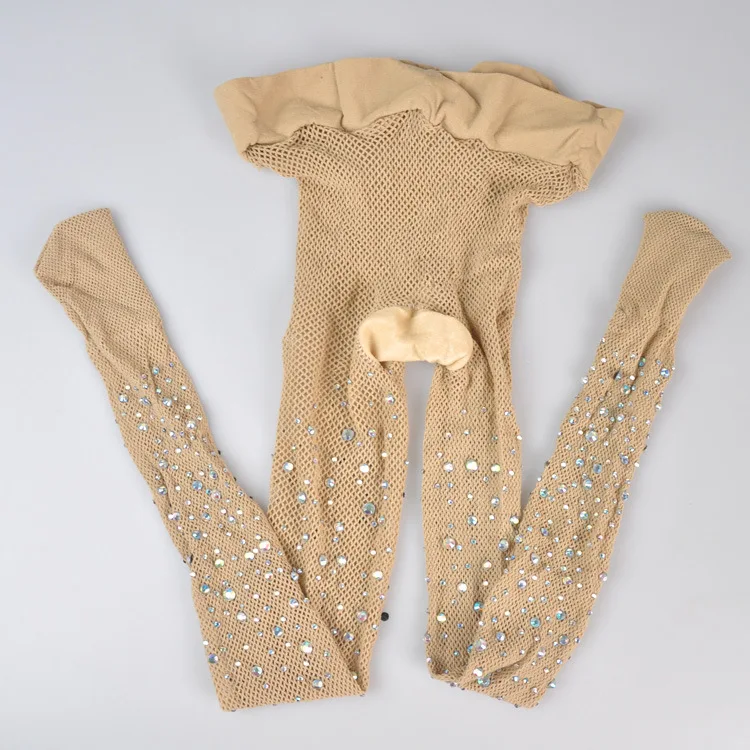 Пикантные блестящие алмазные чулки с драгоценными камнями колготки высокой талией промежностью