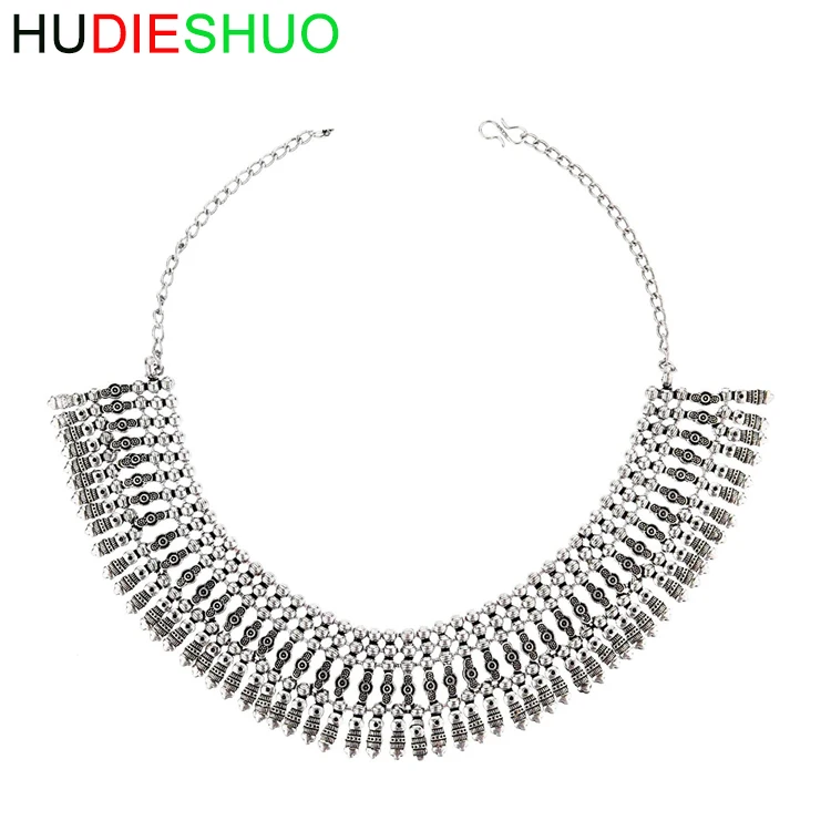 Boho Vintage Antique Ethnic Gypsy Indian Oxidized Silver Choker Statement Necklace Jewelry