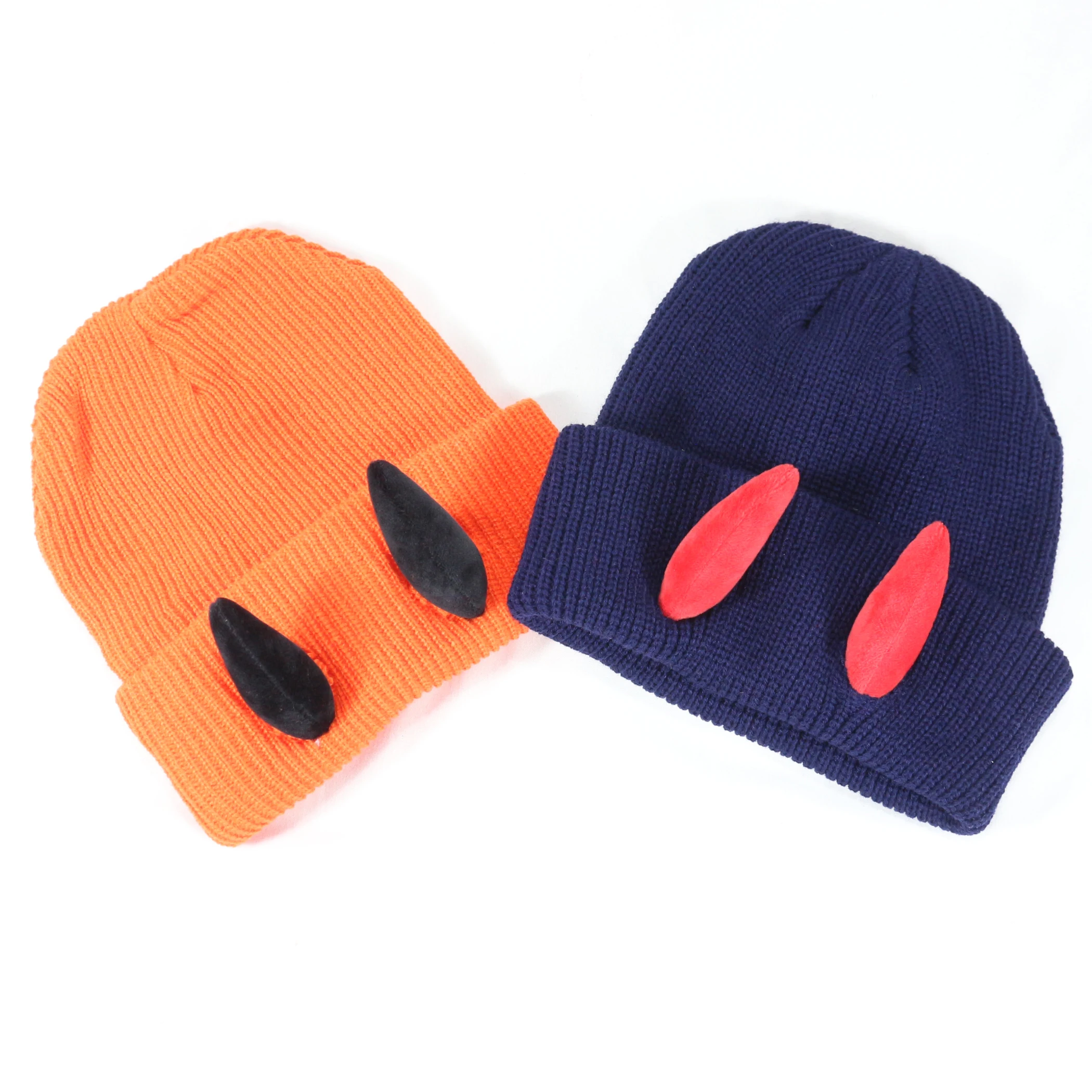 HZM-24445 Devil Horn Knitted Beanie Hat For Adult Halloween Demon Horns Cap Winter Warm Hip Hop Hat For Outdoor