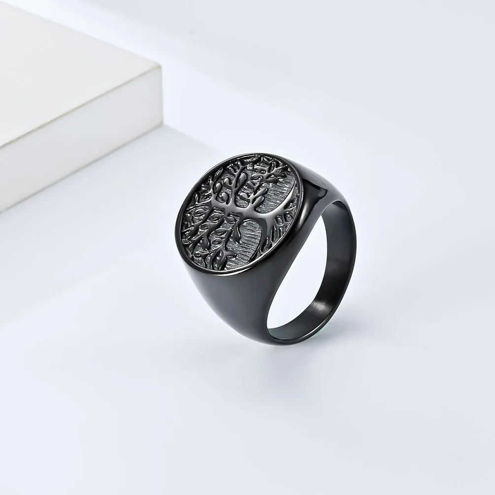 20mm Titanium Steel Ring Silver Black Gold-Vintage Life Flower Plant Tree Design Classic Engagement Gift Finger Rings  Series