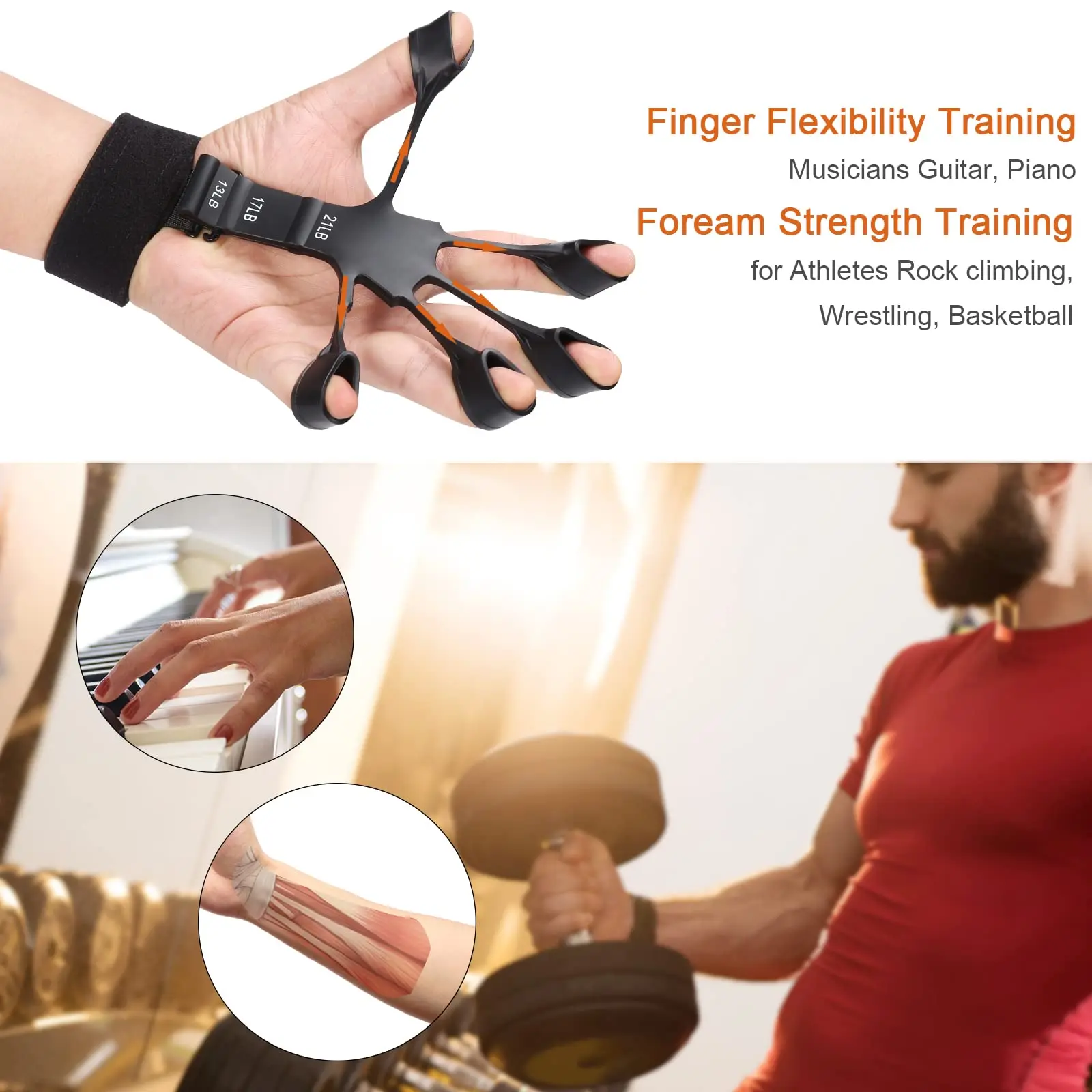 Silicone Workout Hand Grip Exerciser Hand Therapy Exerciser Finger Resistance Bands Strengthener