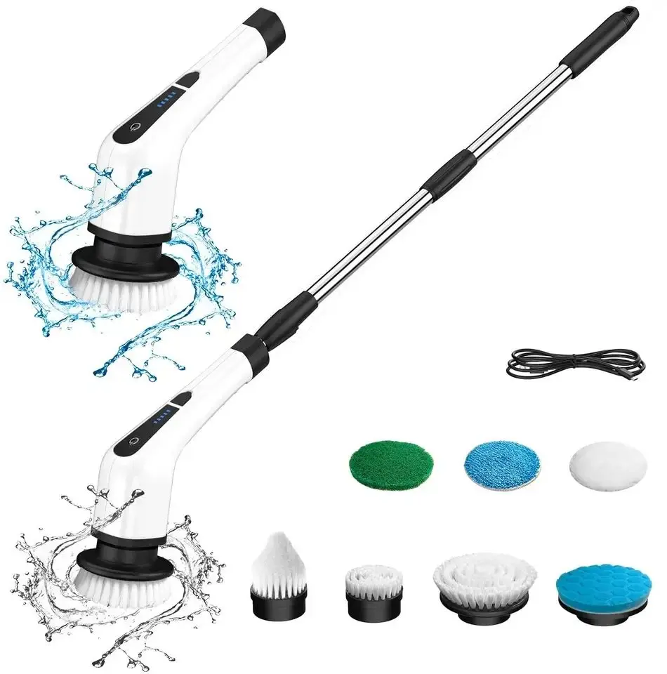 Cordless Handheld 7 brushes adjustable head Electric Bathroom rechargeable Cleaning Brush Electric Spin Scrubber