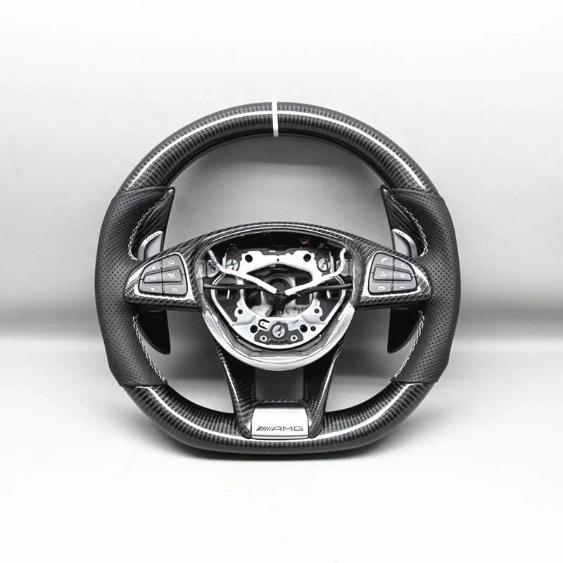 AUTO RACING CAR STEERING WHEEL CARBON FIBER  FOR Mercedes-Benz AMG  C43 C63 CLA45 C63S A45 STEERING WHEEL 2015-2018