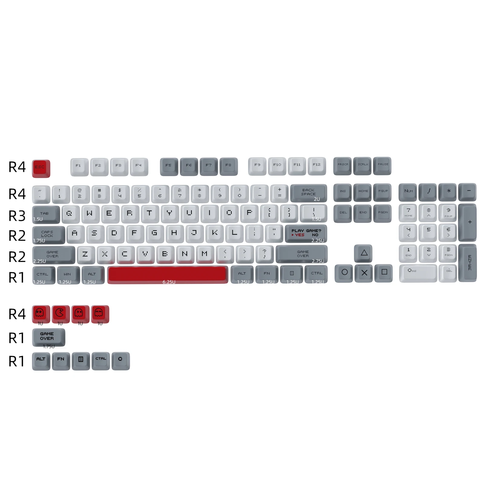 HZGAMER 114keys  Pixelated Theme PBT Dye Sublimation Mechanical Keyboard Keycap for 61 64 68 84 Keys 60% 75% 80% keys keycaps