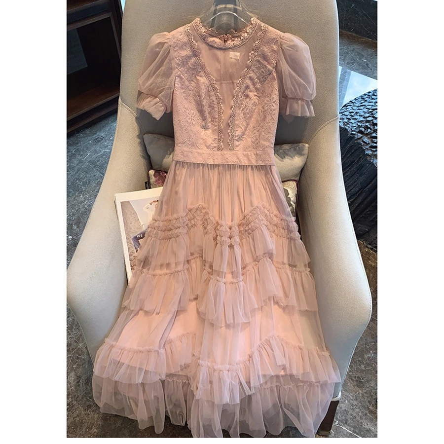 Elegant Dress for Women Summer New Style Light Luxury Fashionable Pink Long Dress Wholesale Clothing