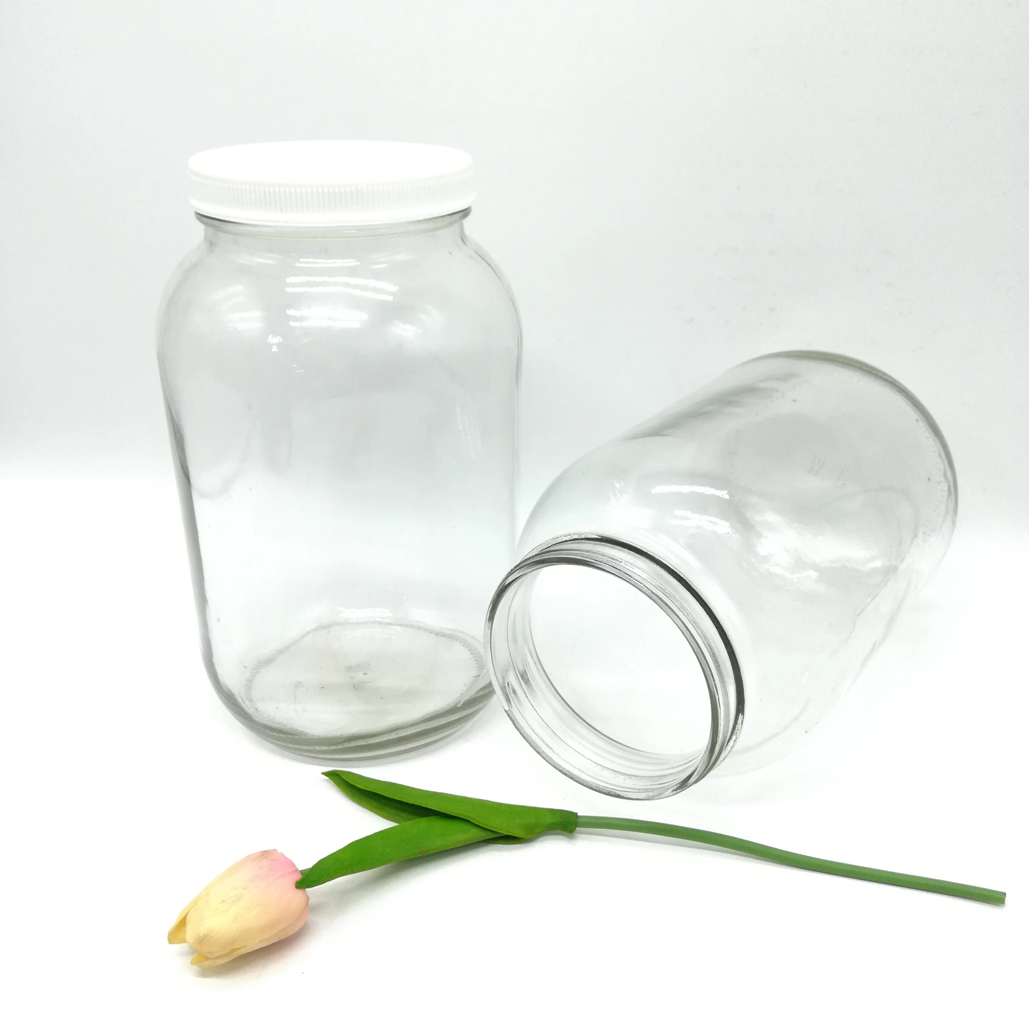 4L 1 gallon clear glass jar with wide mouth and white plastic lid for large glass container