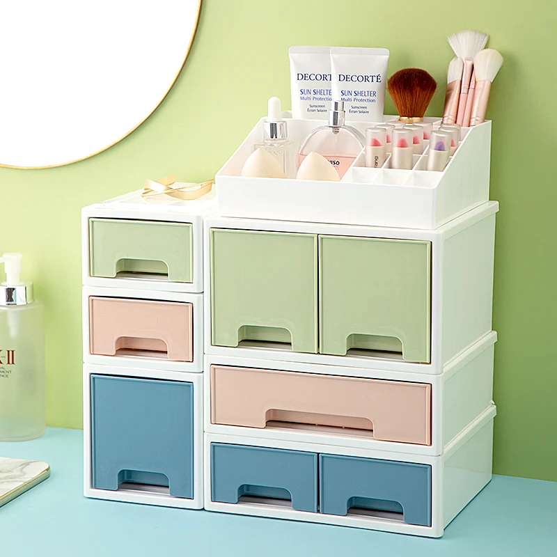 Desktop Cosmetic Drawer Storage Box Organizer Makeup Popular Jewelry Stackable Storage Drawers European Storage Drawers Plastic