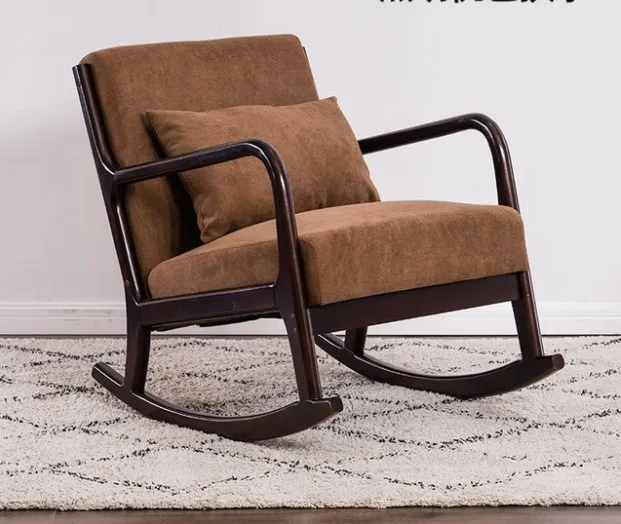  Mid-Century Modern Accent Rocking Chair Upholstered Wooden Lounge Arm Fabric Single