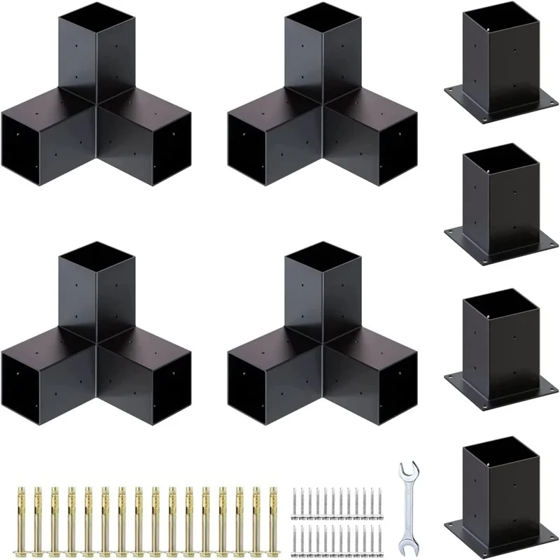 Pergola Brackets Woodworks Pergola Kit 3-Way Right Angle Corner Post Base Wood Beams Elevated Wood Stand Kit Pergola/Gazebo Kit