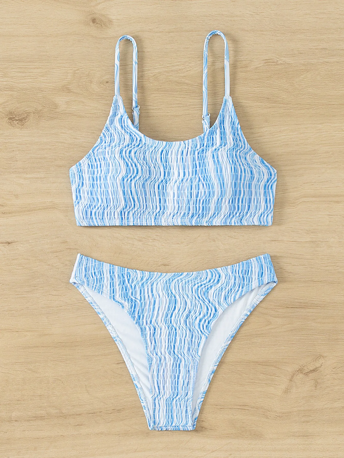 Cheap new design push up  girl mini bikini blue bathing suit print knit bikini