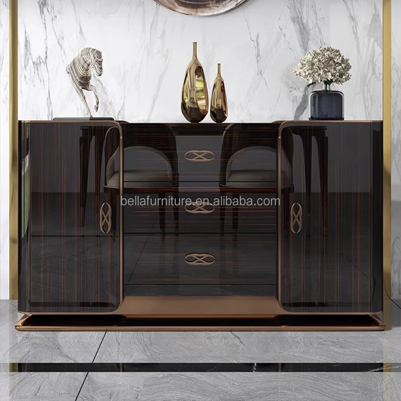Luxury Modern Console Table with Marble Top Metal Wooden Sideboard Cabinet for Living and Dining Room Home and Hotel Furniture