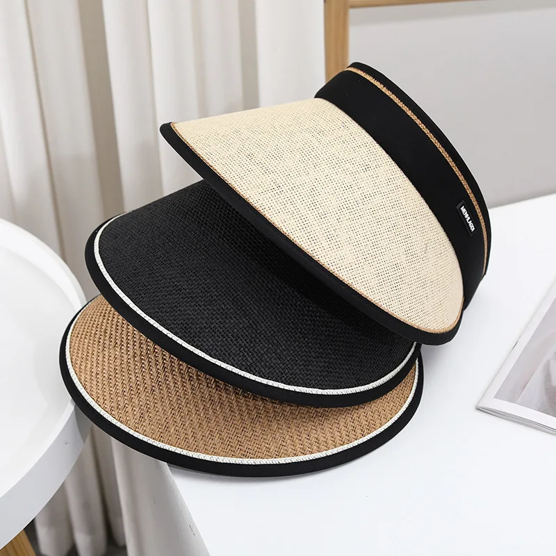 New Female Sunshade Vacation Foldable Straw Sun Hat Visor Caps Straw Visor Hats for Women