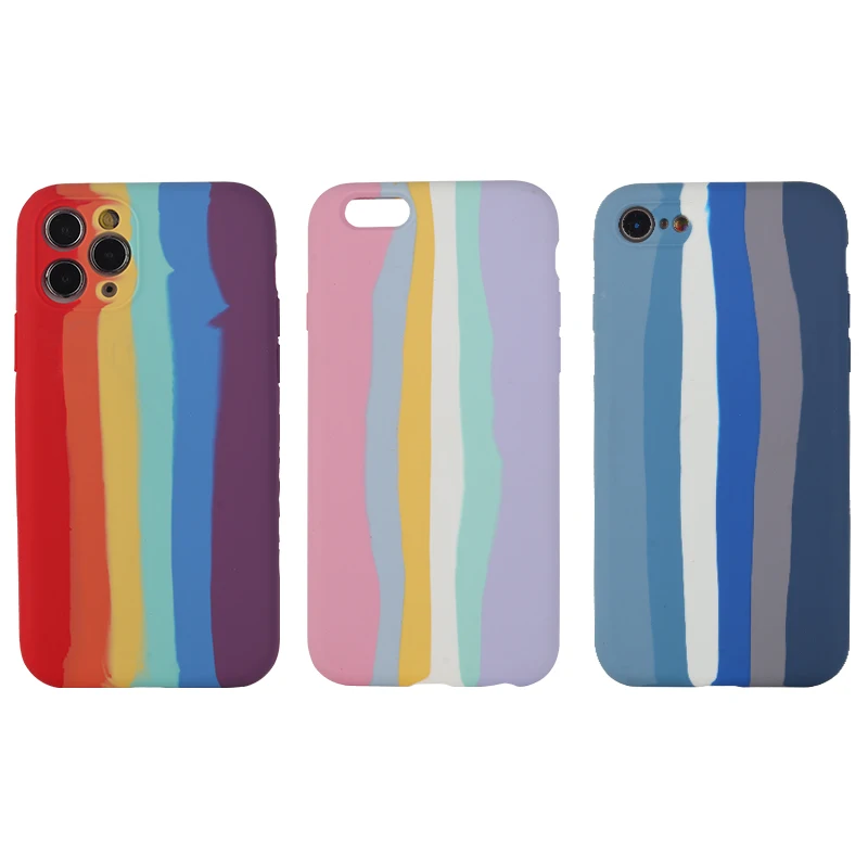 Fashion Funda Protectora De Silicio Liquido For iPhone 12 Rainbow Liquid Silicone Phone Protector Case Estuches For Samsung S21