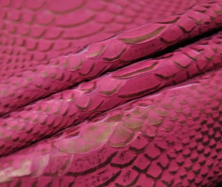 Pink color python skin pattern fabric Knife-cut pattern cow grain skin leather for handbags