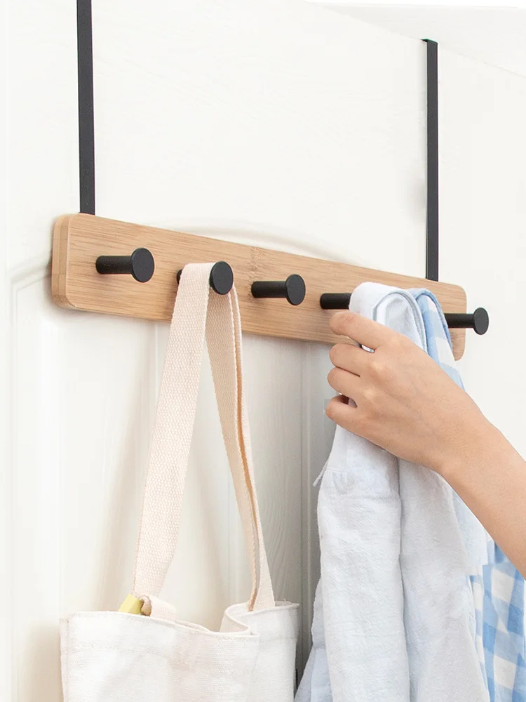 
High Quality Bamboo Over The Door Coat Rack Hanger, White, Nature Color 
