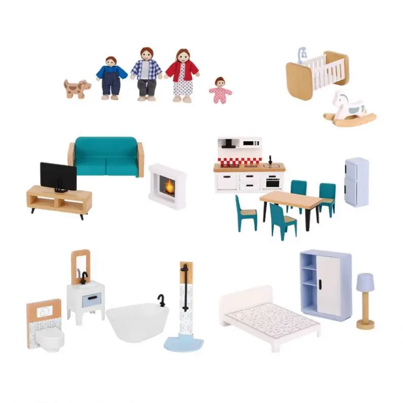 Wooden Doll House with Accessories DIY Large 3-Tier Pretend Play Toys with Elevators Toy for Kids
