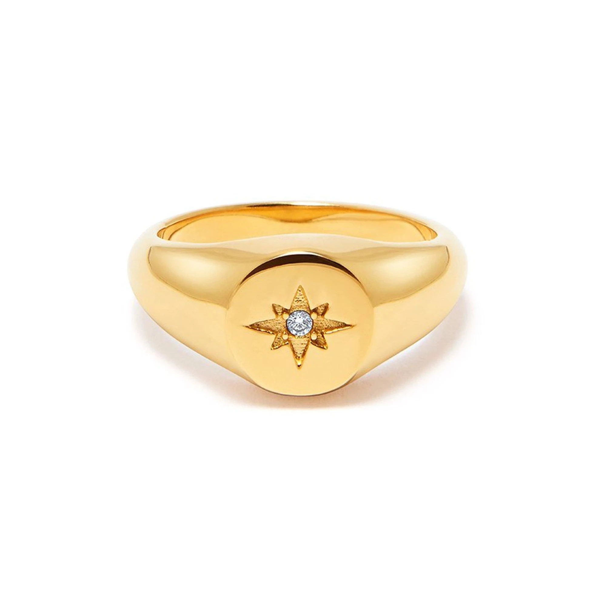 Fine Jewelry Stainless Steel Gold Star Signet Ring Women Stone Ring 18k Gold North Star Ring