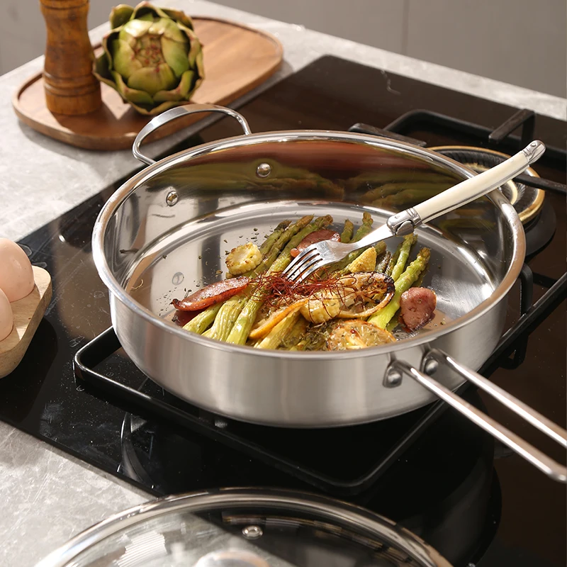 Korean style multi size stainless steel 304 panci kitchenware nonstick frying pan cookware Thickened three layer steel sartenes