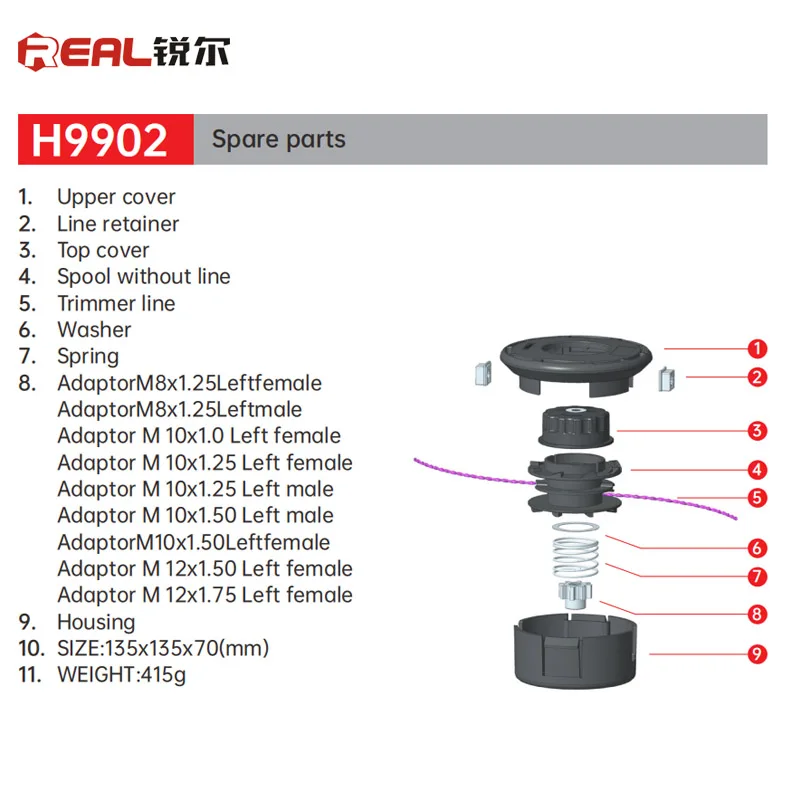 New Product Komatsu Trimmer Head Wear-resistant and Drop-resistant M10*1.0 M10*1.5 Auto Cut Brush Cutter Head