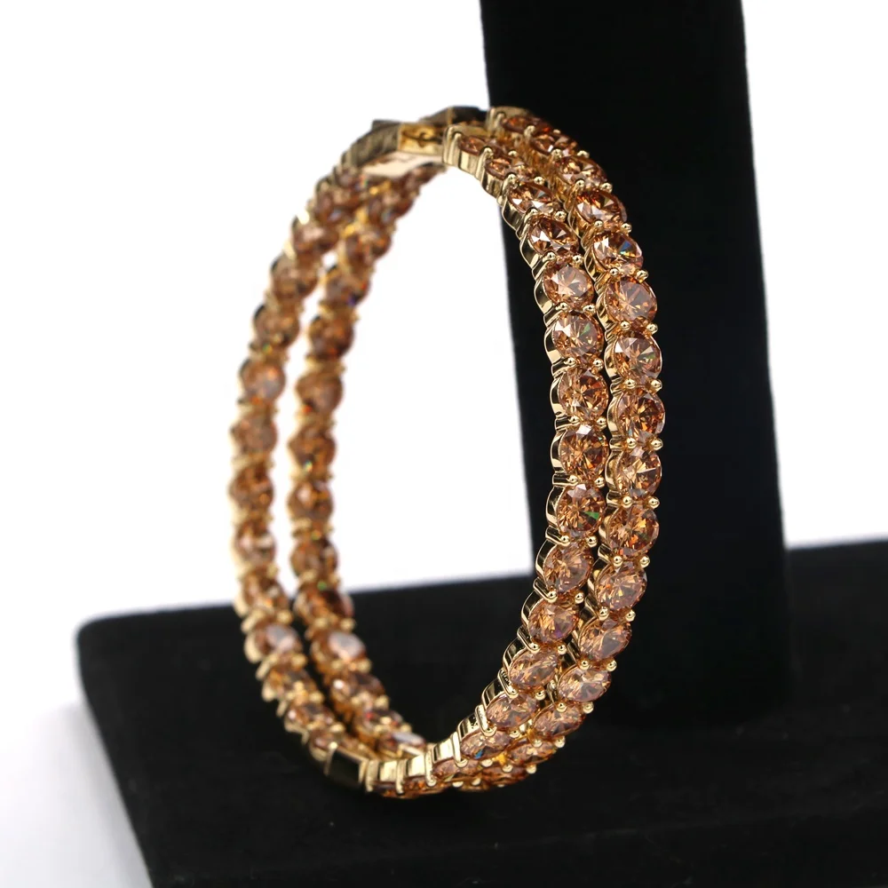 Colorful Stones Big Huggie Hoop Earrings Fashion Women Earrings Wearing