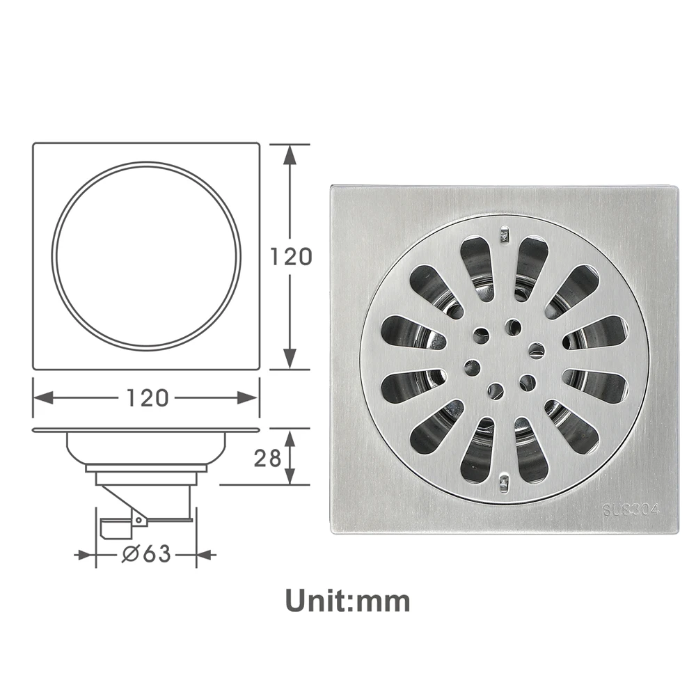Bathroom Kitchen Toilet Shower Water Anti-odor Drains 12x12cm Stainless Steel Brushed Floor Drain