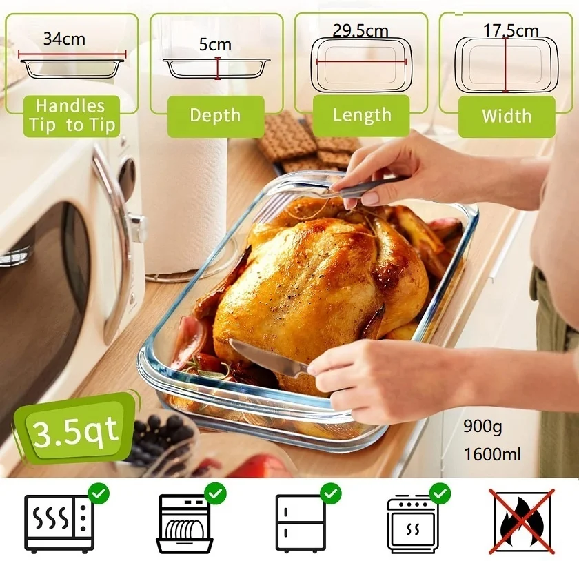 Clear Glass Baking Dish for Oven Glass Casserole Dish Rectangular Baking Pan Glass Oven Bakeware