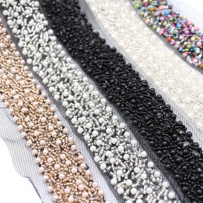 Customized Available DIY Costume Dress Sewing Craft Ribbon Fabric  Beaded Lace Trim Belt Decoration