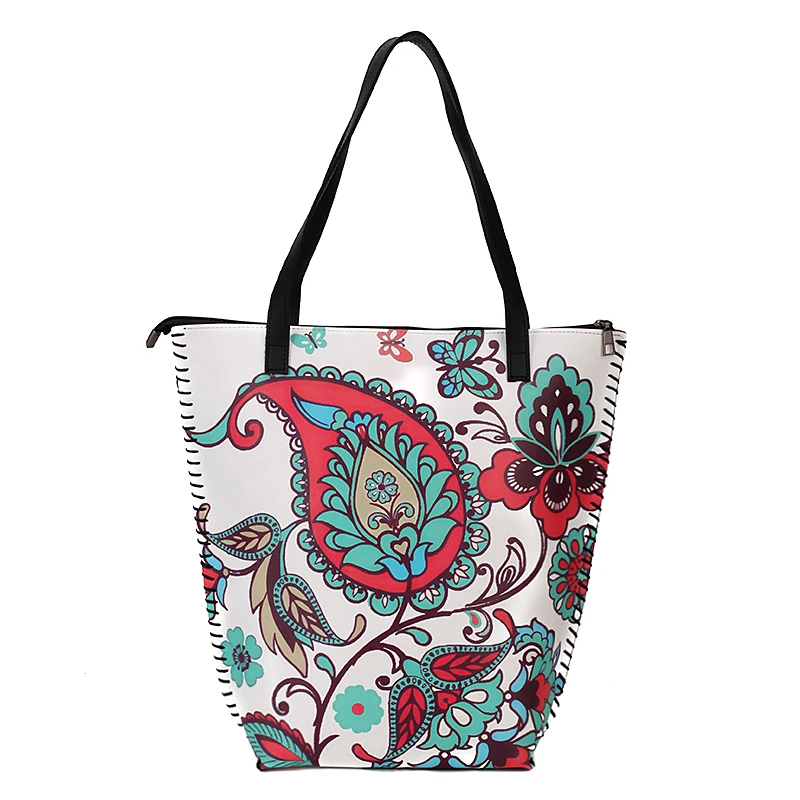 
Custom Mexico Ethnic Style Flower Printed Faux Leather Small Fashionable Women Handbag Tote Bag 