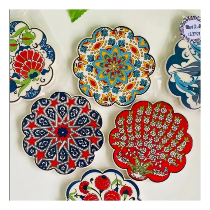 Factory custom Ceramic Tile Coaster Hot Pad Handmade Turkish Ceramic Trivet Cup Coasters Favors Hand Painted Pottery