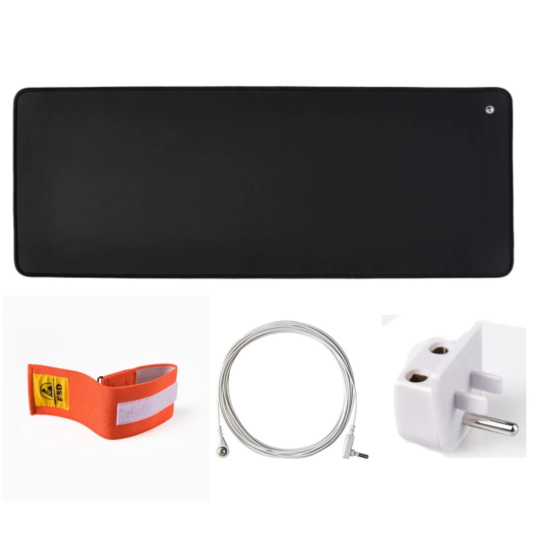 Logo Customized Conductive PU Leather+Rubber Mat with Wrist Strap and 15ft Straight Grounding Cord