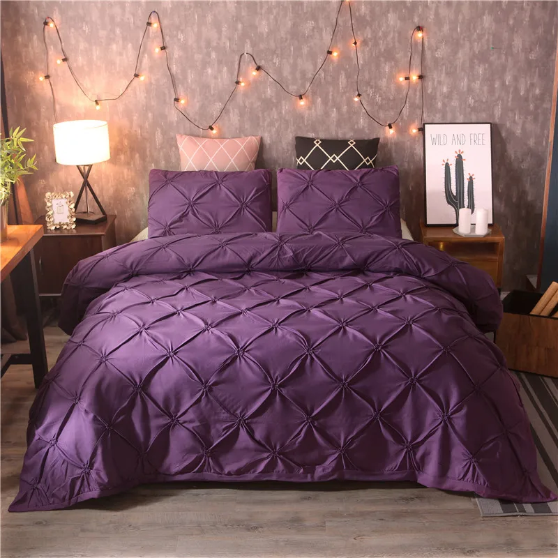 New in stock 3pcs designer luxury king size comforter sets pinch pleat pintuck duvet cover bed cover bedding set duvet cover