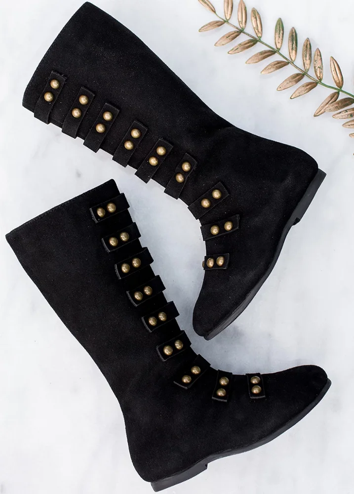 Perfectly with Jeans or Leggings Kids Fashion Knee Black Suede Military Long Boots For Girls