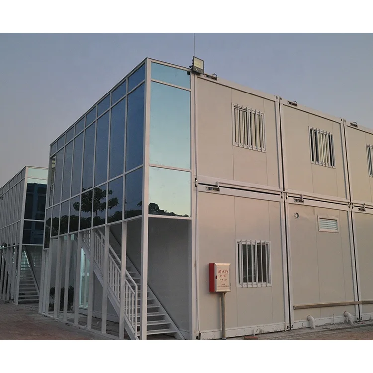 china prefabricated flat container houses design modular 2 story office building with glass wall