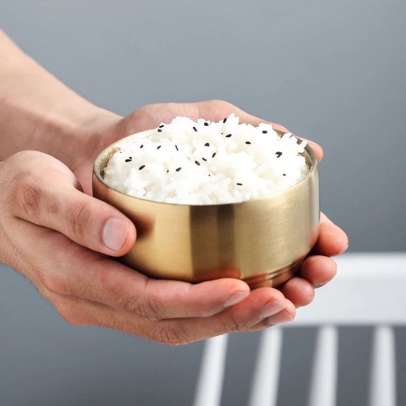 Fruit Mixing Metal Serving Soup Silver Stainless Steel Korean Gold Rice Bowl with lid cover