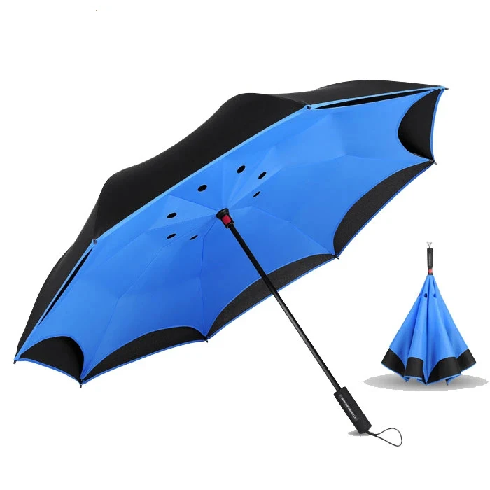 China Good Quality Promotional Double Layer Umbrella Used For Car Inverse Rain Umbrella With C Handle