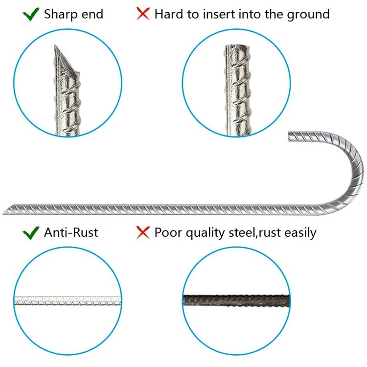 Rope outdoor ground anchor belly hook camping flag stakes galvanized canopy duty metal heavy coated rebar steel nail tent pegs