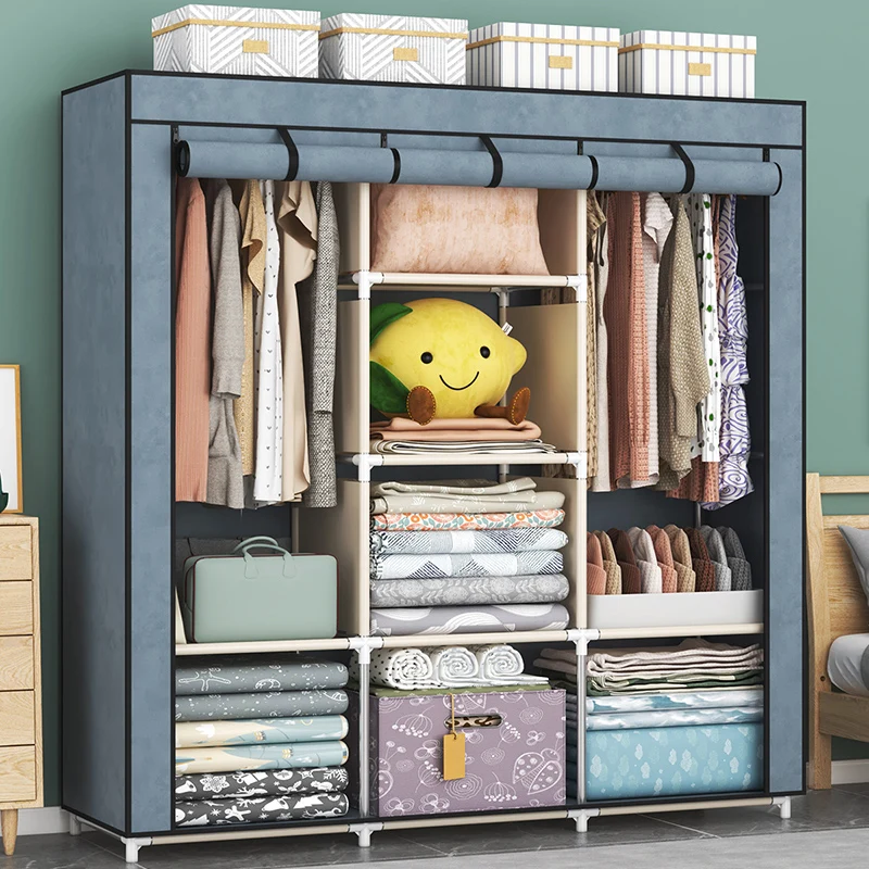 Wholesales Kids Bedroom Furniture Wardrobe Simple Design Fabric Portable Clothes Wardrobe Organizer