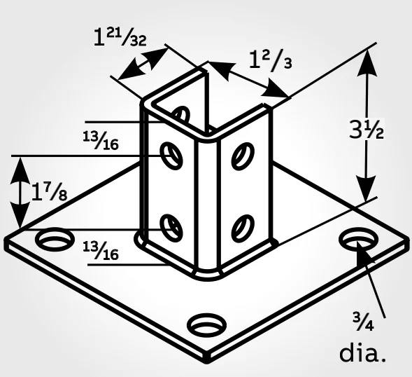 Unistrut Accessory 4-Hole Brackets Post Base for Support Channel Support