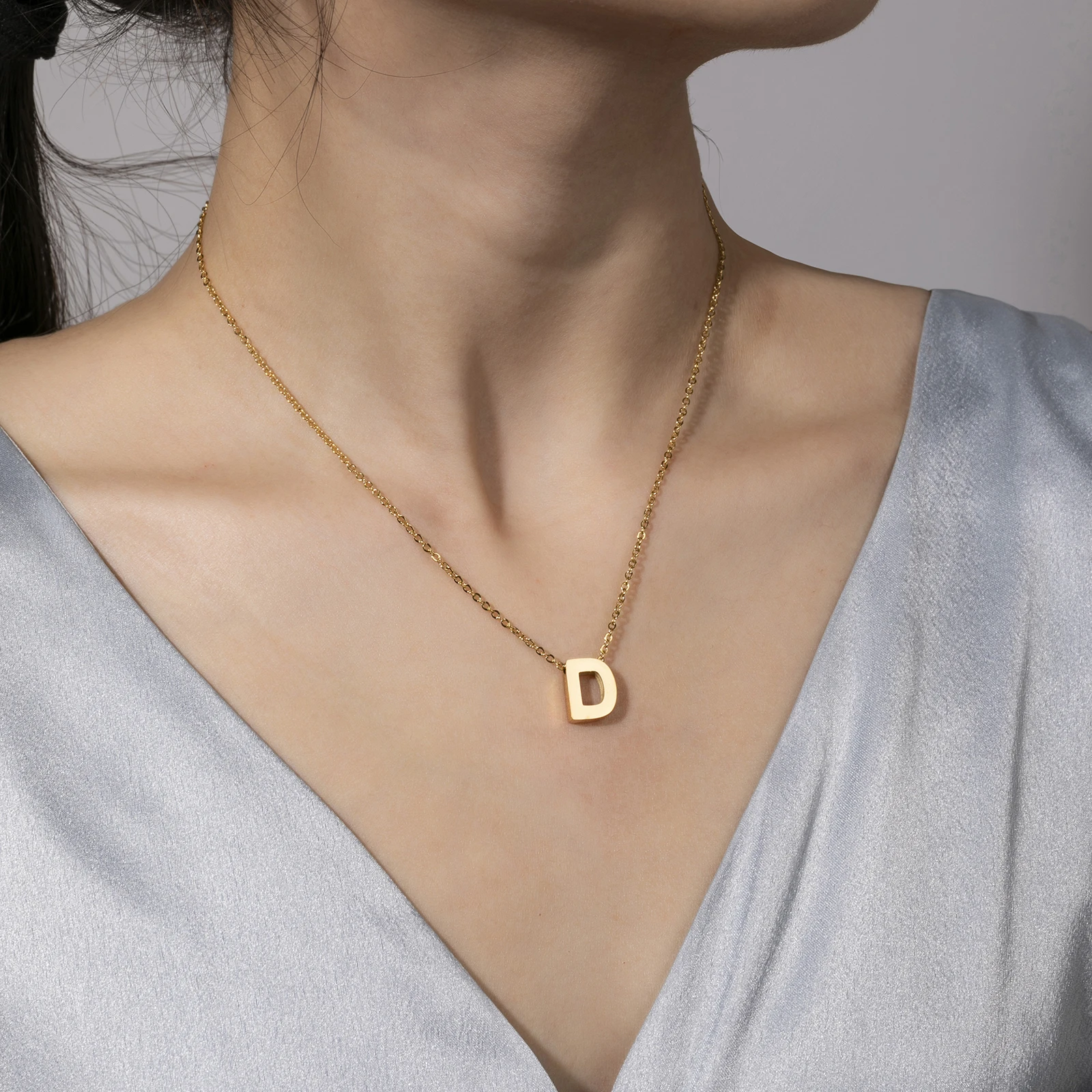 Minimalist Design Women Jewelry Gold color Stainless Steel letter Pendant Necklace For Girls Signature chain