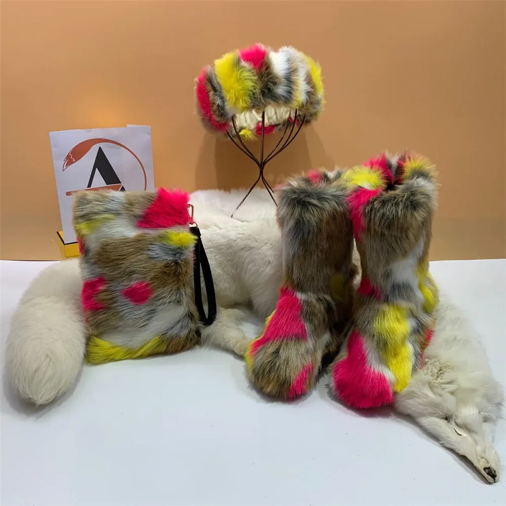 1 пара, разноцветные меховые шубы для малышей, рюкзак и сапоги из искусственного меха