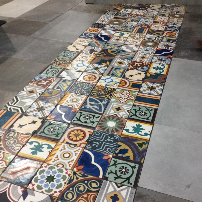 20X20CM High quality handmade design porcelain  flower floor ceramic encaustic cement tile bar counter wall tile