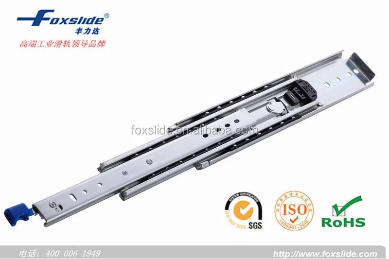Foxslide Furniture hardware Three Sections Full Extension 500LB Locking Cabinet Heavy Duty Ball Bearing Drawer Runner Guides