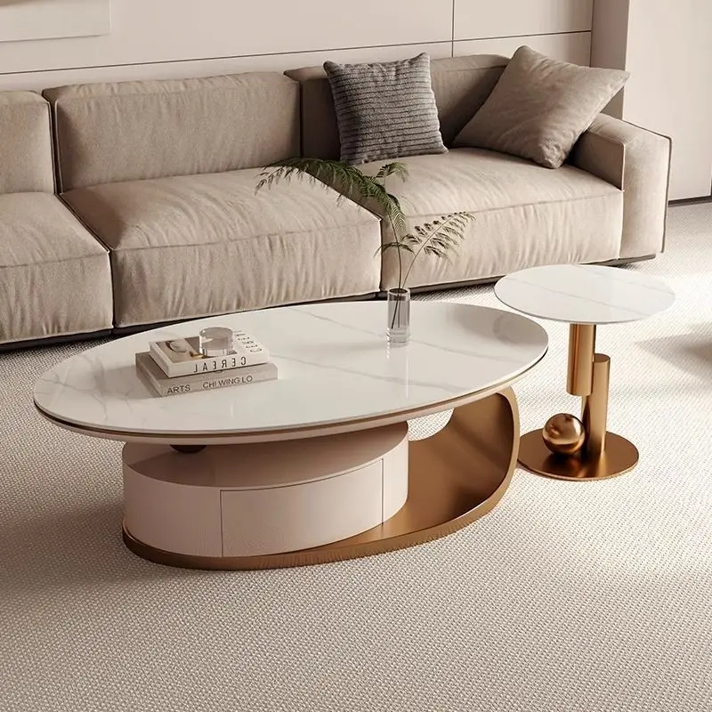 New arrive indoor design wood drawer coffee table and side table set stainless steel furniture